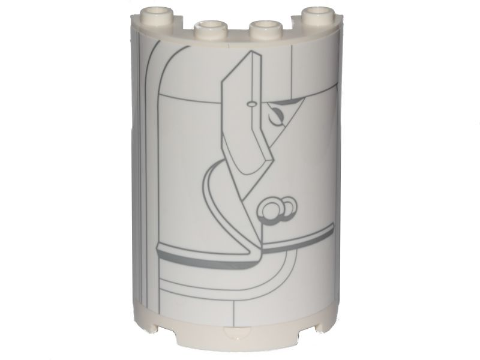 Lego Cylinder Half 2 x 4 x 5 with 1 x 2 Cutout with SW Cloud City Gray Lines Wall Ornament Pattern (Sticker) - Set 75222 / White