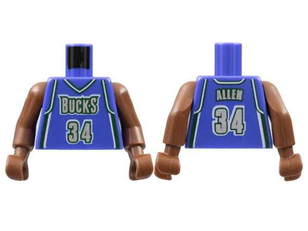 Lego Torso NBA Milwaukee Bucks #34 Allen Pattern / Brown NBA Arms