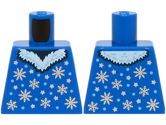 Lego Torso Dress with Silver and Bright Light Blue Snowflakes and Stars and White Fur Collar Pattern (BAM) / Blue