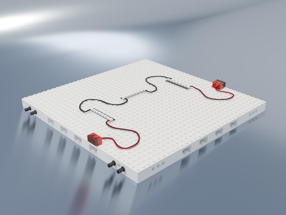 Lego "Wireless connect" power cables in a MILS-plate
