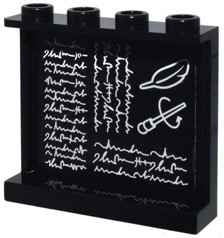 Lego Panel 1 x 4 x 3 with Side Supports - Hollow Studs with White Magic Wand, Feather and Writing on Blackboard Pattern on Inside (Sticker) - Set 76385