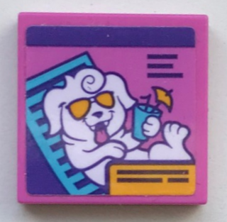 Lego Tile 2 x 2 with White Dog in Sunglasses Holding Cocktail with Umbrella Pattern (Sticker) - Set 41345