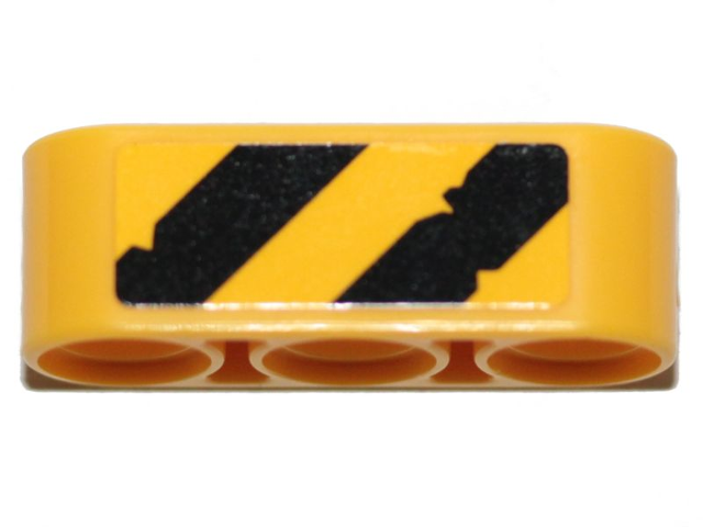 Lego Technic, Liftarm Thick 1 x 3 with Black and Yellow Diagonal Stripes Pattern on Both Sides (Stickers) - Set 70823 / Yellow