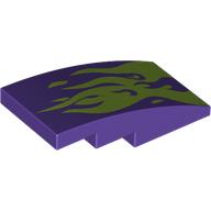 Lego Brick Curved 4 x 2 No Studs with Lime Flames print / Dark Purple