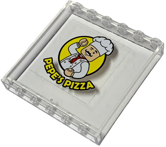 Lego Panel 1 x 6 x 5 with 'PEPE'S PIZZA' Pattern (Sticker) - Set 76108 / Trans-Clear