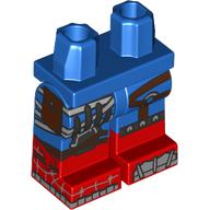 Lego Hips with Blue Legs and Red Boots Pattern with Silver Armor, Wire, Barbed Wire, Dark Browns Straps, Pouch print / Blue