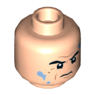 Lego Minifig Head Alan Grant, Eyebrows, Furrowed Brows, Crows Feet by Eyes, Water Drops Print / Light Nougat