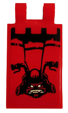 Lego Tile, Modified 2 x 3 with 2 Clips with Draped Flag and Ninjago Oni Mask Face Pattern (Sticker) - Sets 70639 / 70642 / Red