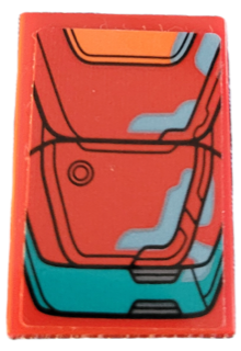 Lego Tile 2 x 3 with Orange and Dark Turquoise Armor Plates with Black Outlines and Light Bluish Gray Oil Stains Pattern (Sticker) - Set 76194 / Red