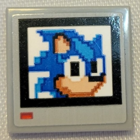 Lego Tile 2 x 2 with Pixelated Sonic the Hedgehog Head on White Background Pattern (Sticker) - Set 21331 (Sonic the Hedgehog One-Up Video Monitor) / Light Bluish Gray