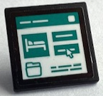 Lego Road Sign 2 x 2 Square with Open O Clip with Dark Turquoise Folder, Bed and Mouse Cursor on White Computer Screen Pattern (Sticker) - Set 60380 / Black