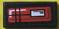 Lego Tile 1 x 2 with Red and White Taillight Pattern Model Left Side (Sticker) - Set 8286 / Black