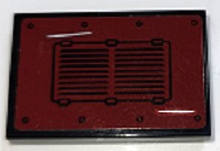 Lego Tile 2 x 3 with Black Vent and 2 White Scratches on Dark Red Background Pattern (Sticker) - Set 70424