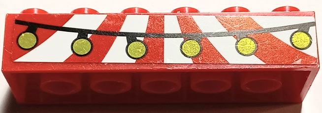Lego Brick 2 x 6 with Red and White Stripes Awning and Black String with Gold Balls Pattern (Sticker) - Set 41236