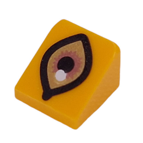 Lego Brick Sloped 30° 1 x 1 x 2/3 with Gold/Metal Orange Eye, Black Pupil, Outline Print
