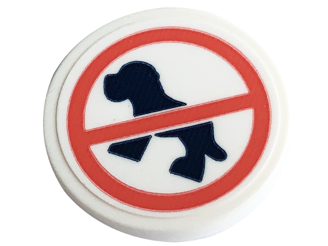Lego Road Sign 2 x 2 Round with Clip with Dark Blue and Coral No Dogs Pattern (Sticker) - Set 41741
