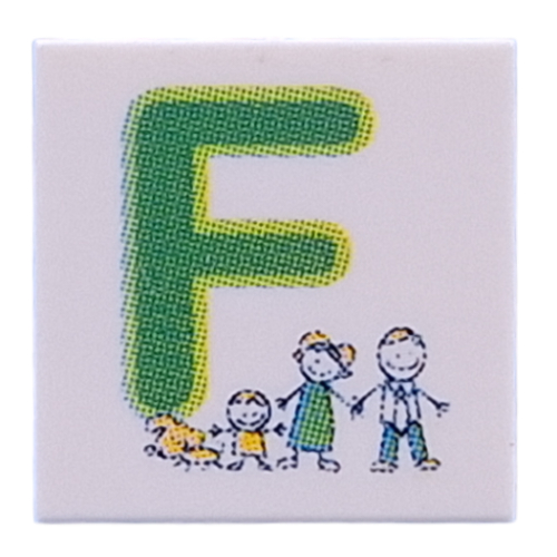 Lego Tile 2 x 2 with Green 'F', Family Print