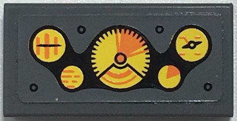 Lego Tile 1 x 2 with Yellow Gauges Pattern (Sticker) - Set 76034 / Dark Bluish Gray