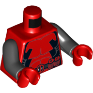 Lego Torso Muscles Outline with Belt and Black Sides Print, Black Arms, Red Hands / Red