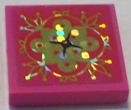 Lego Tile 2 x 2 with Cushion with Holographic Gold Flower and Crowns and Black Button Pattern (Sticker) - Set 41161
