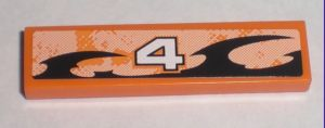 Lego Tile 1 x 4 with Number 4 Orange and Black Decorative Pattern Model Left Side (Sticker) - Set 8211 / Orange