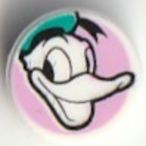 Lego Tile Round 1 x 1 with Donald Duck on Bright Pink Background Print / White