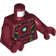 Lego Torso Armor with White Circle and Gold and Silver Plates Print (Iron Man), Dark Red Arms and Hands / Dark Red