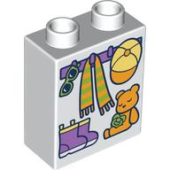 Lego Duplo Brick 1 x 2 x 2 with Hooks with Scarf and Hat, Shoes, and Teddy Bear Print