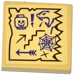 Lego Tile 2 x 2 with Map Arrows, Skull and Snake Heads, Exclamation Mark and Spider Web Pattern (Sticker) - Set 70749