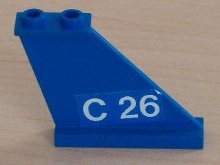 Lego Tail 4 x 1 x 3 with White 'C 26' on Blue Background Pattern on Right Side (Sticker) - Set 4022 / Blue