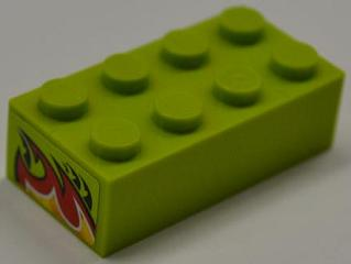 Lego Brick 2 x 4 with Red and Yellow Flame Top Half Pattern on Both Ends (Stickers) - Set 8199