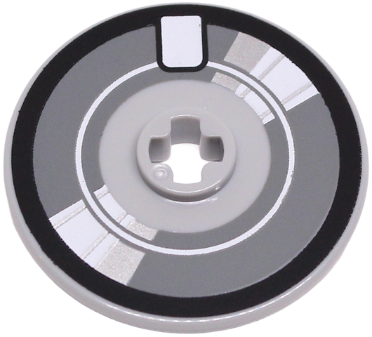 Lego Technic, Disk 3 x 3 with Black and Dark Bluish Gray Movie Film / Tape Reel with Silver and White Reflections Pattern