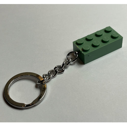 Lego Key Chain, Chrome Chain and Ring with 2 x 4 Brick / Sand Green