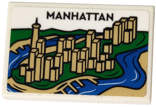 Lego Tile 2 x 3 with Poster of 'MANHATTAN' Skyline Pattern (Sticker) - Set 10292