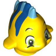 Lego Animal, Fish with Large Eyes, Medium Blue Dorsal and Tail Fin and Blue Stripes on Top Print (Flounder / Fabius) / Yellow