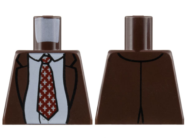 Lego Torso Jacket over White Shirt, Dark Red Tie with Crosses Pattern / Dark Brown