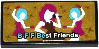 Lego Tile 2 x 4 with 'B F F BEST FRIENDS' and Female Singer and Dancers on Gold Background Pattern (Sticker) - Set 41106 / Black