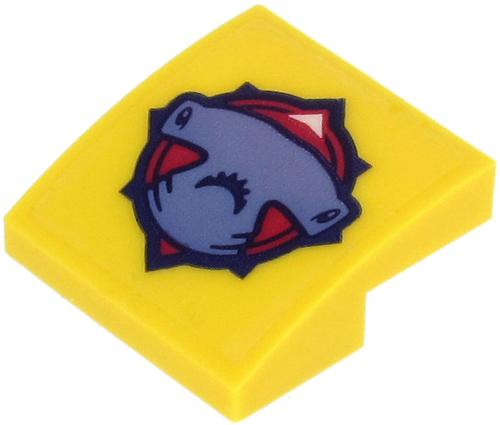 Lego Slope, Curved 2 x 2 x 2/3 with Hammerhead Shark Head, Red Compass Rose on Transparent Background Pattern (Sticker) - Set 60265