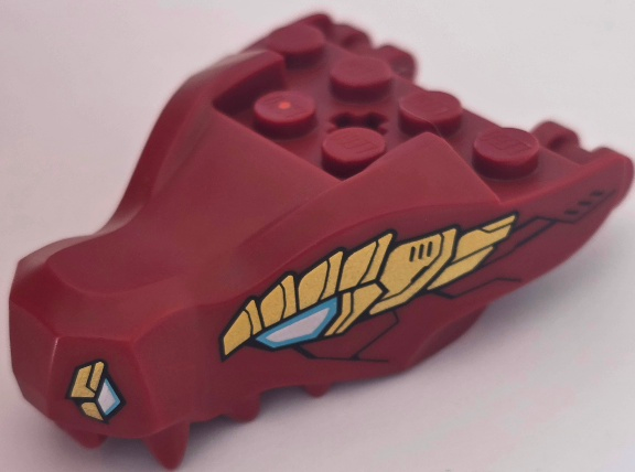 Lego Creature Body Part, Dragon Head Upper Jaw with White/Bright Light Blue Eyes, Gold Armor Plating Print