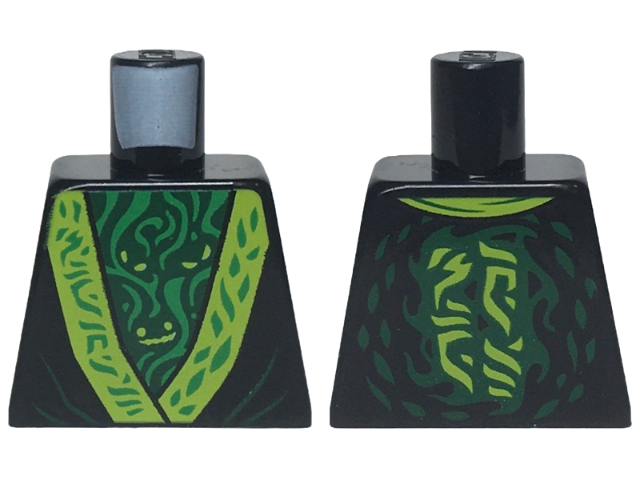 Lego Torso Robe with Lime Trim over Dark Green Undershirt with Spirit Eyes and Green Wisps Pattern / Black