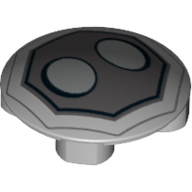 Lego Plate Round 2 x 2 with Rounded Bottom with Black Octangle, DBG field, White Eyes Print