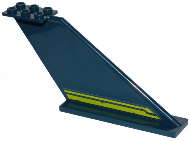 Lego Tail 12 x 2 x 5 with Two Lime Stripes with Cut Out Edges Pattern Model Right Side (Sticker) - Set 70839 / Dark Blue
