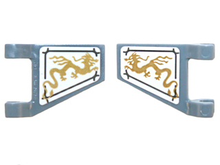 Lego Flag 2 x 2 Trapezoid with Flat Edge with Gold Dragons (Angled Orientation) on White Background Pattern on Both Sides (Stickers) - Set 70734