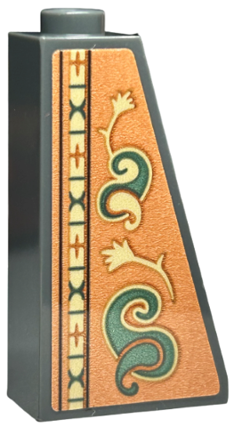 Lego Slope 75 2 x 1 x 3 - Hollow Stud with Wallpaper, Sand Green and Tan Swirls, Feathers and Ornamental Geometric Border on Orange Background Pattern (Sticker) - Set 40579