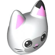 Lego Minidoll Head Special, Kitten/Cat with Bright Pink Ears, Black Spot, Dark Bluish Grey Face Print / White