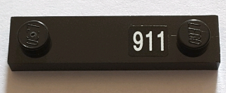 Lego Plate, Modified 1 x 4 with 2 Studs without Groove with White '911' Pattern on Right (Sticker) - Set 71016