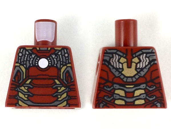 Lego Torso Armor with White Circle and Gold and Silver Plates (Iron Man MK 43) Pattern / Dark Red