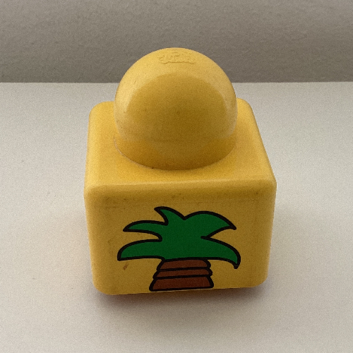 Lego Primo Brick 1 x 1 with Giraffe Head / Palm Tree Print / Yellow