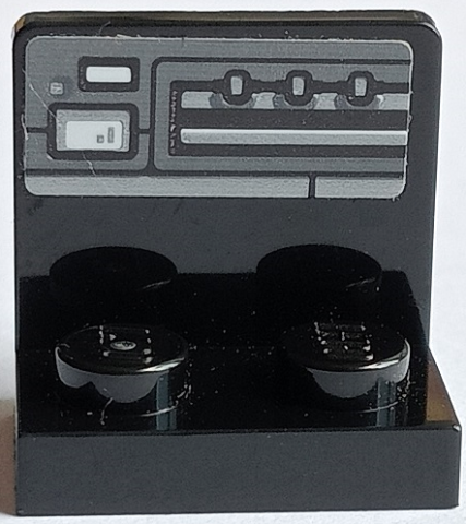 Lego Bracket 1 x 2 - 2 x 2 Inverted with Dark Bluish Gray and Black Control Panel with Small White Screen and 3 Knobs Pattern (Sticker) - Set 75178