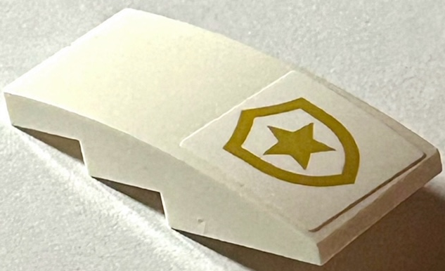 Lego Slope, Curved 4 x 2 with Gold Police Star Badge Logo Pattern (Sticker) - Set 60314 / White